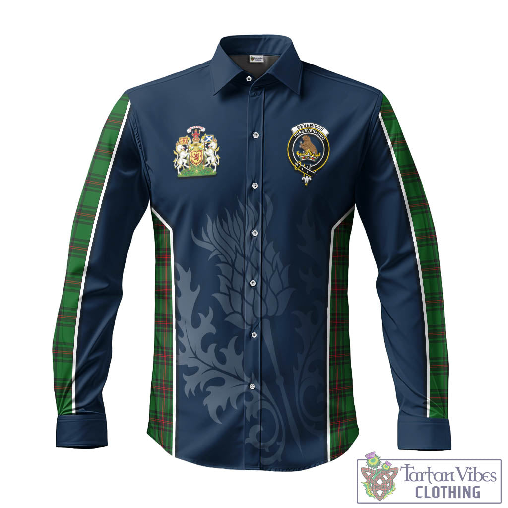 Tartan Vibes Clothing Beveridge Tartan Long Sleeve Button Up Shirt with Family Crest and Scottish Thistle Vibes Sport Style