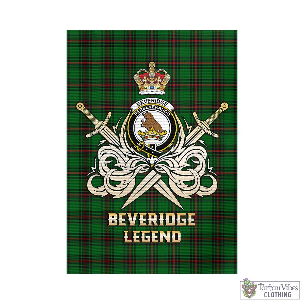 Tartan Vibes Clothing Beveridge Tartan Flag with Clan Crest and the Golden Sword of Courageous Legacy