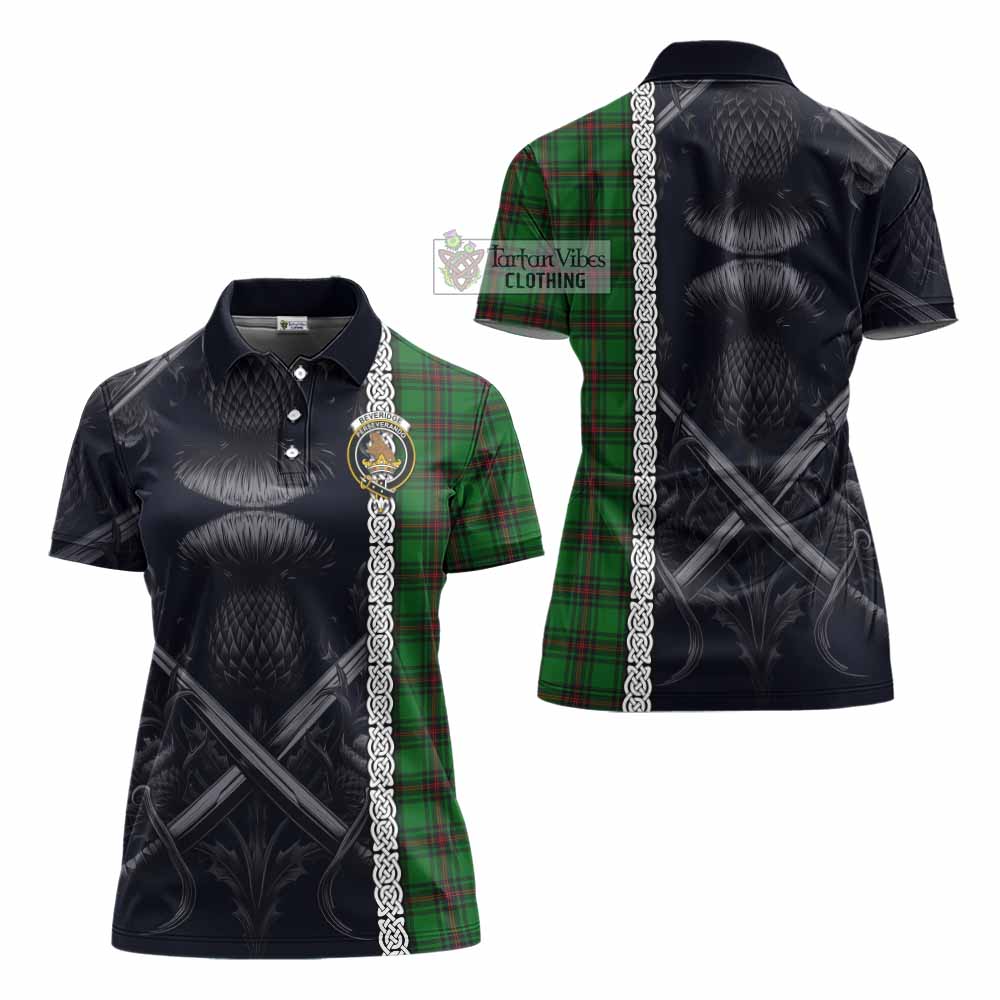 Tartan Vibes Clothing Beveridge Tartan Women's Polo Shirt with Family Crest Cross Sword Thistle Celtic Vibes