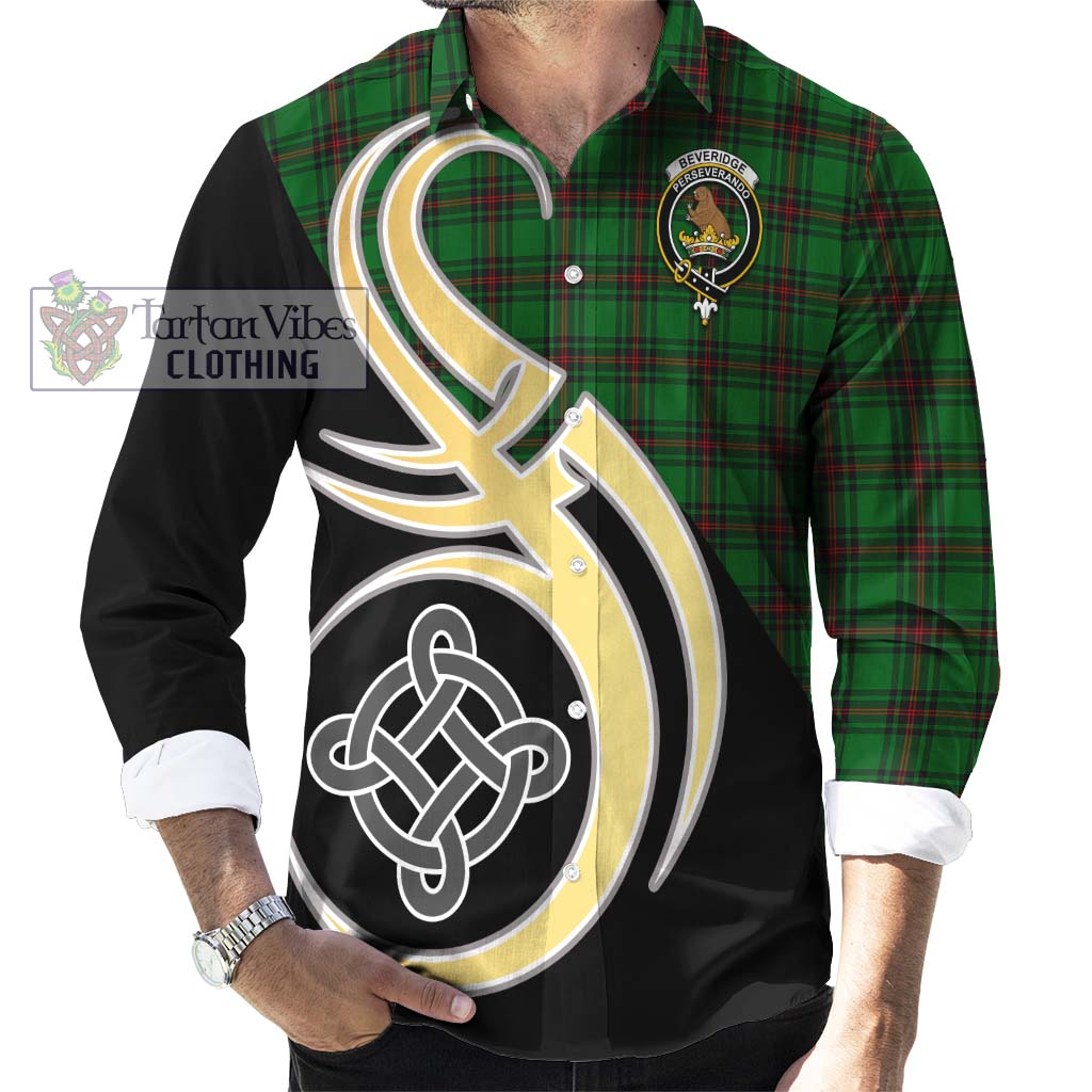 Beveridge Tartan Long Sleeve Button Shirt with Family Crest and Celtic Symbol Style - Tartan Vibes Clothing