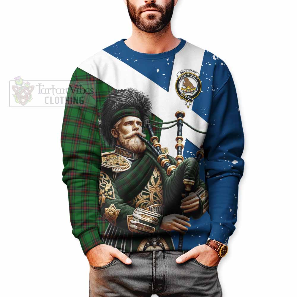 Tartan Vibes Clothing Beveridge Tartan Sweatshirt with Family Crest Scottish Bagpiper Vibes