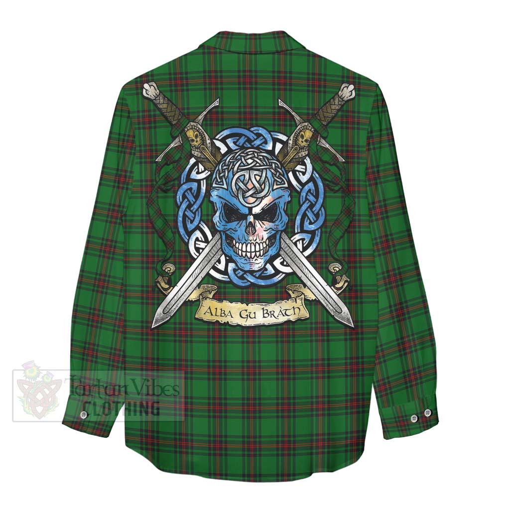 Tartan Vibes Clothing Beveridge Tartan Women's Casual Shirt with Family Crest Celtic Skull Style