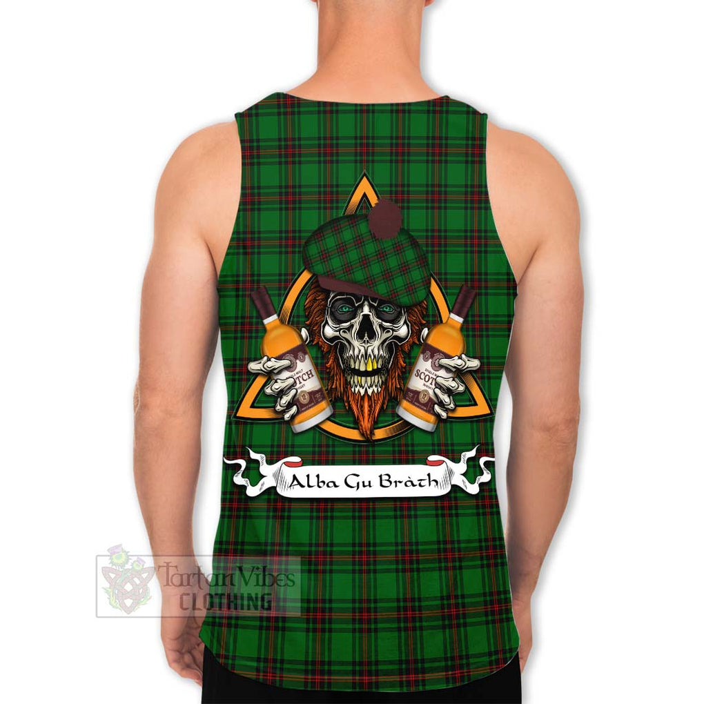 Tartan Vibes Clothing Beveridge Tartan Men's Tank Top with Family Crest and Bearded Skull Holding Bottles of Whiskey