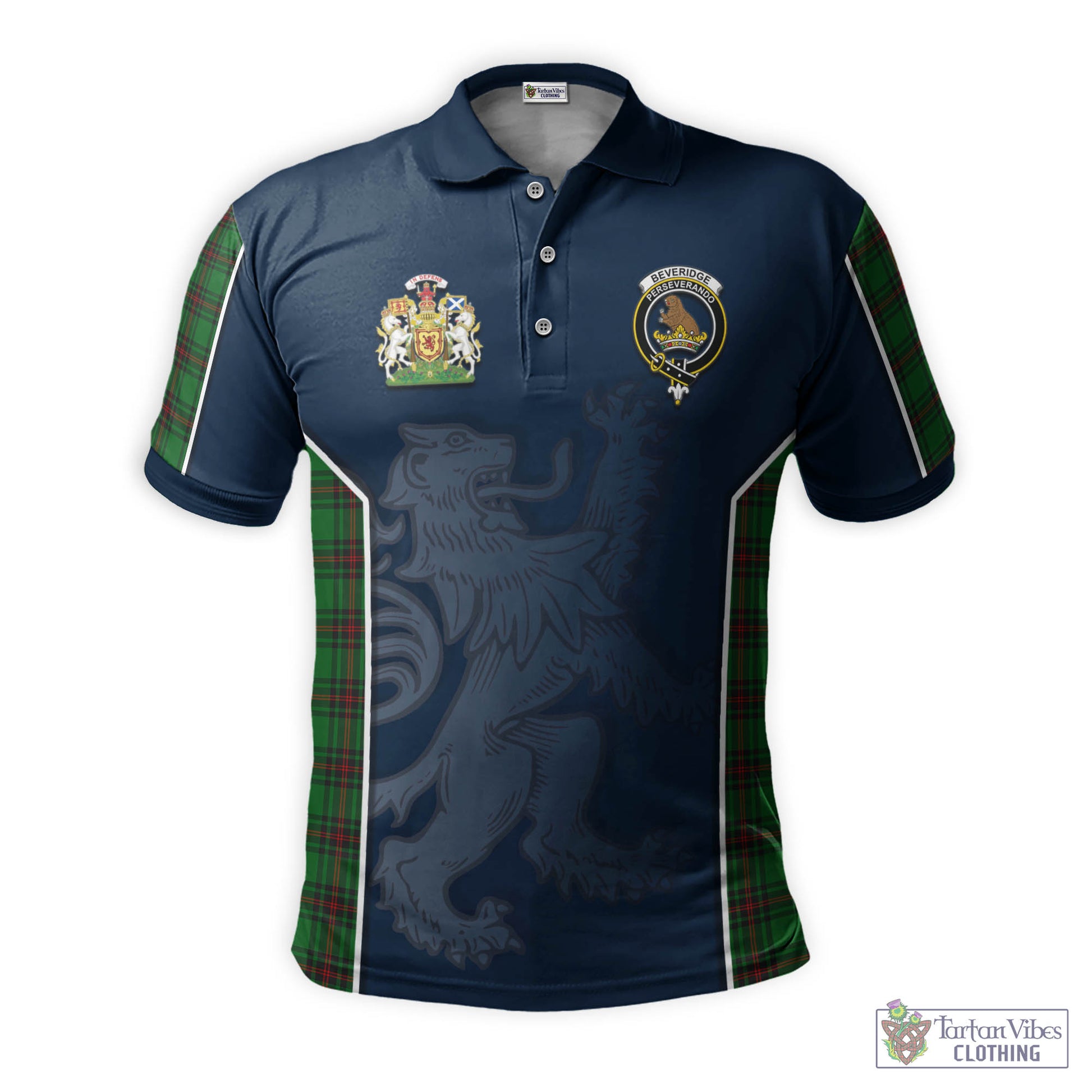 Tartan Vibes Clothing Beveridge Tartan Men's Polo Shirt with Family Crest and Lion Rampant Vibes Sport Style