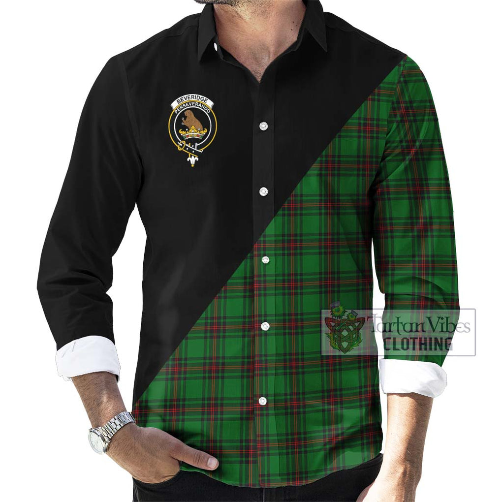 Beveridge Tartan Long Sleeve Button Shirt with Family Crest and Military Logo Style - Tartanvibesclothing Shop