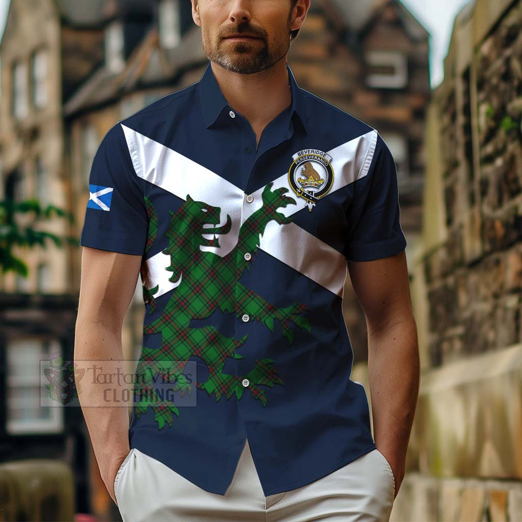 Tartan Vibes Clothing Beveridge Tartan Lion Rampant Short Sleeve Button Shirt – Proudly Display Your Heritage with Alba Gu Brath and Clan Name