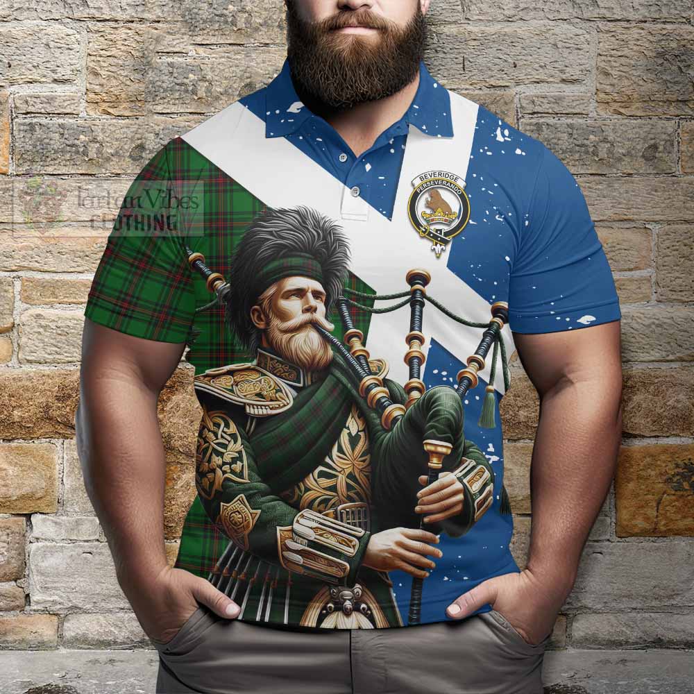 Tartan Vibes Clothing Beveridge Tartan Polo Shirt with Family Crest Scottish Bagpiper Vibes