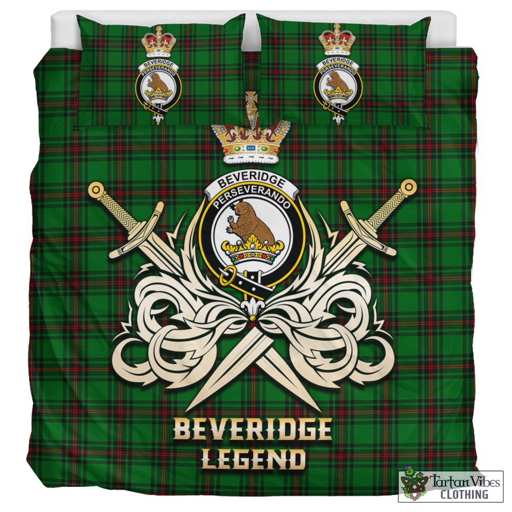 Tartan Vibes Clothing Beveridge Tartan Bedding Set with Clan Crest and the Golden Sword of Courageous Legacy