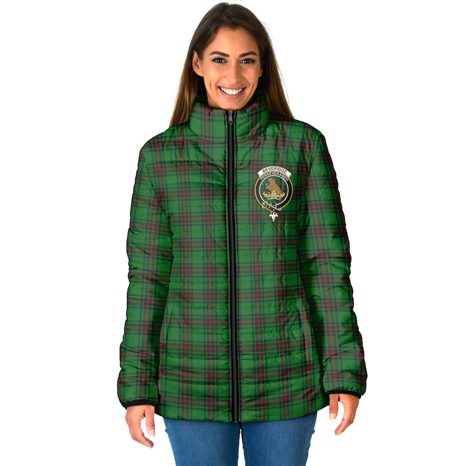 Beveridge Tartan Padded Jacket with Family Crest - Tartan Vibes Clothing