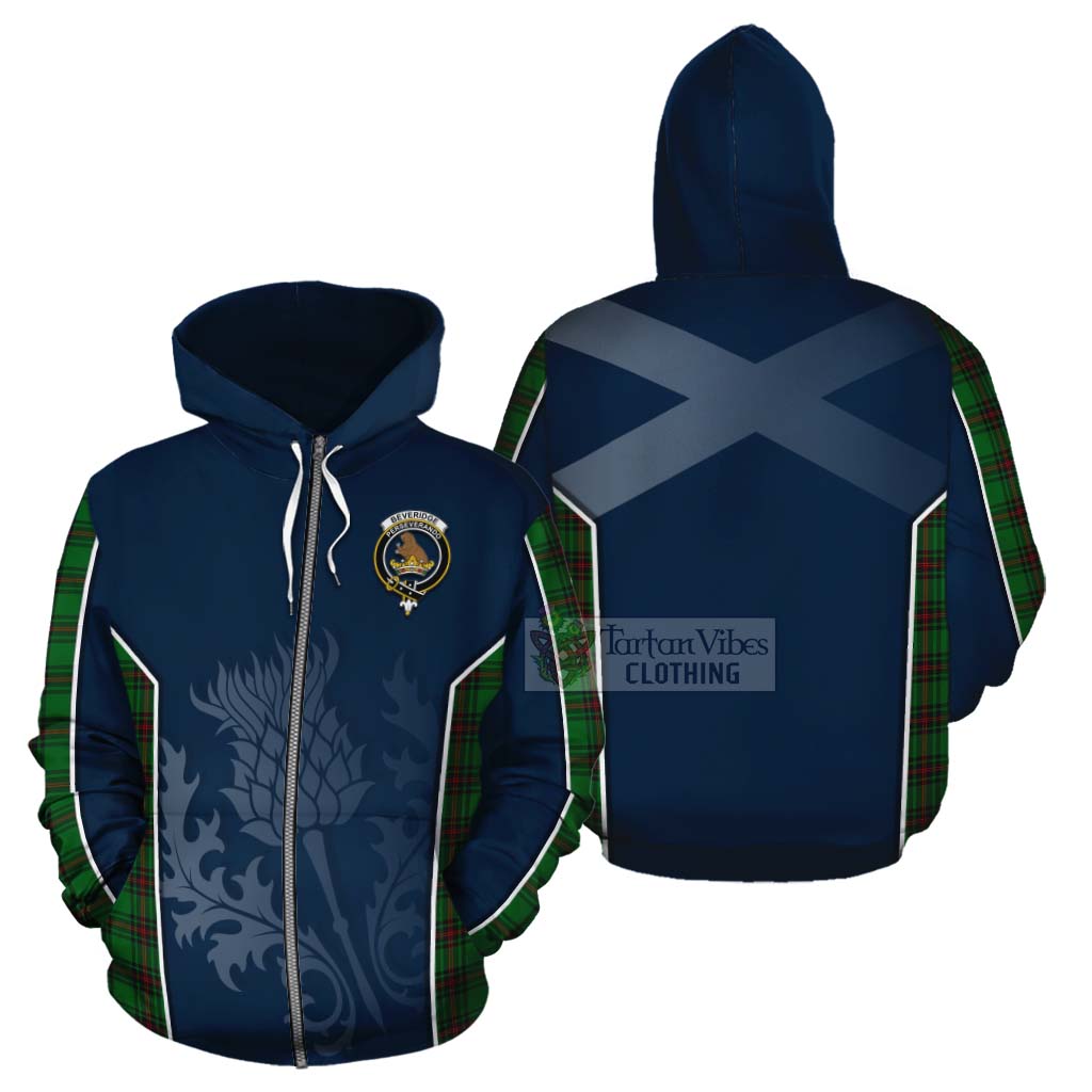 Tartan Vibes Clothing Beveridge Tartan Cotton Hoodie with Family Crest and Scottish Thistle Vibes Sport Style