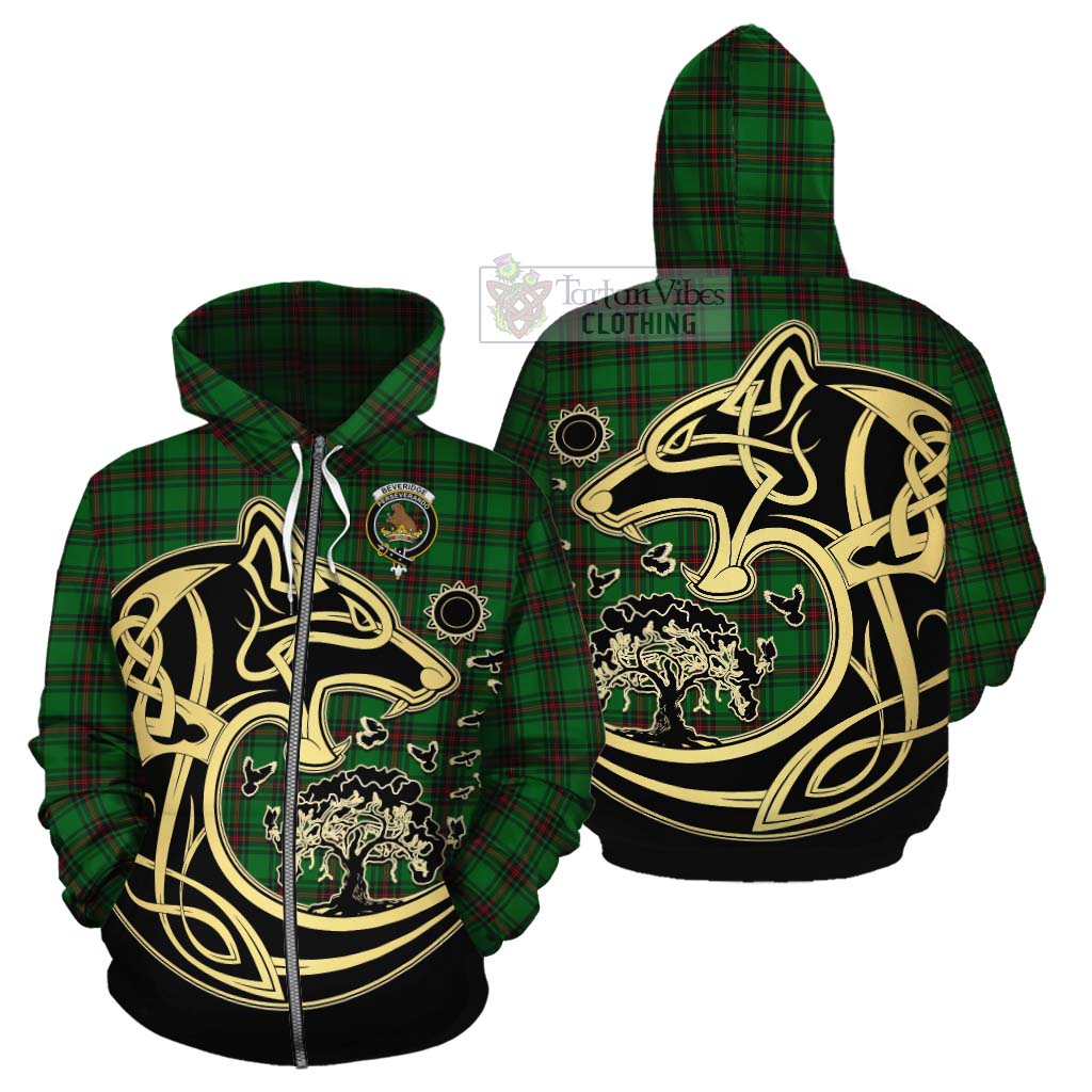 Tartan Vibes Clothing Beveridge Tartan Cotton Hoodie with Family Crest Celtic Wolf Style