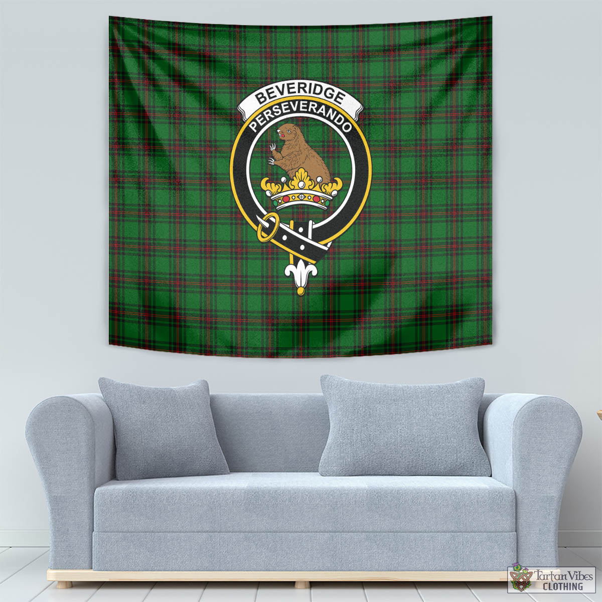 Tartan Vibes Clothing Beveridge Tartan Tapestry Wall Hanging and Home Decor for Room with Family Crest