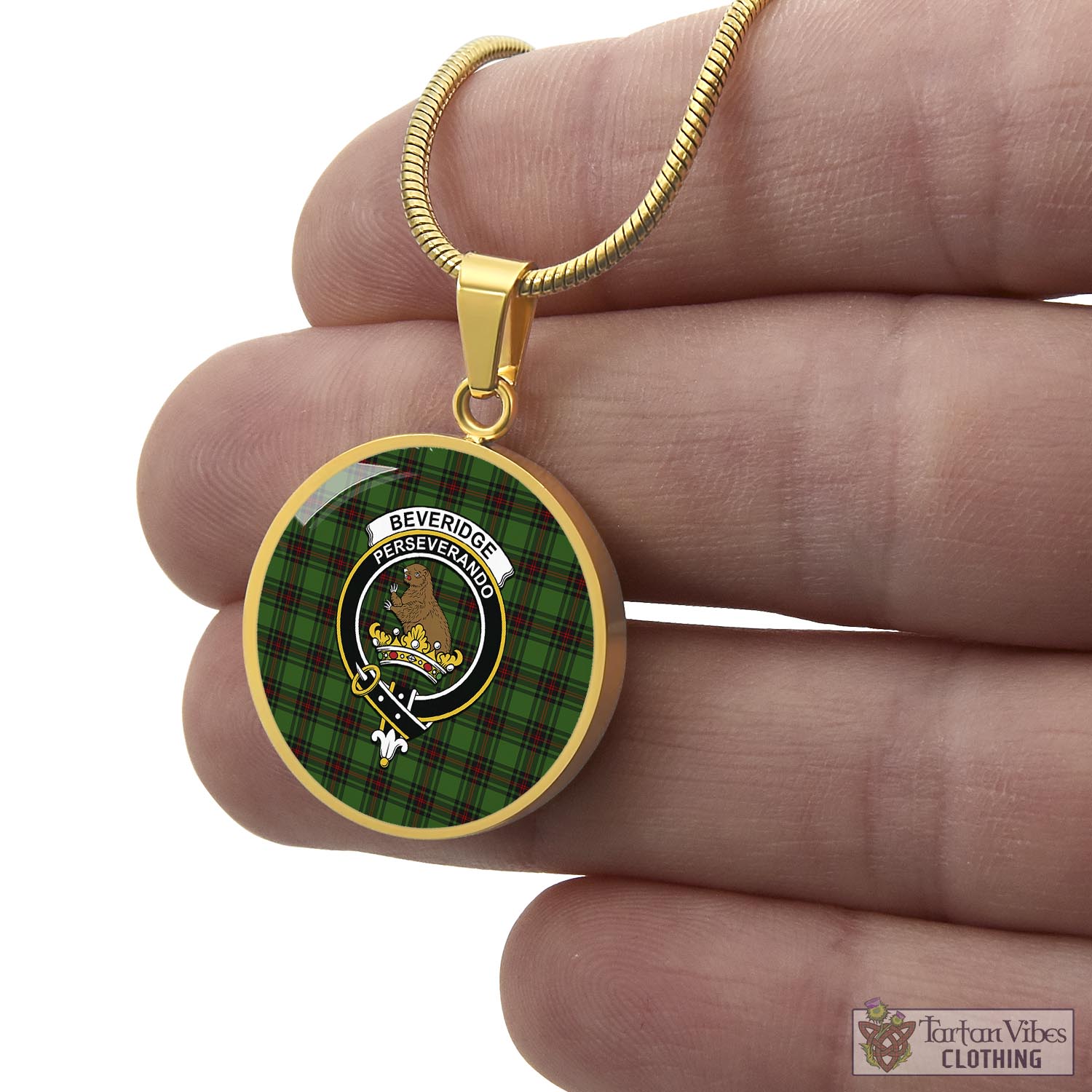 Tartan Vibes Clothing Beveridge Tartan Circle Necklace with Family Crest