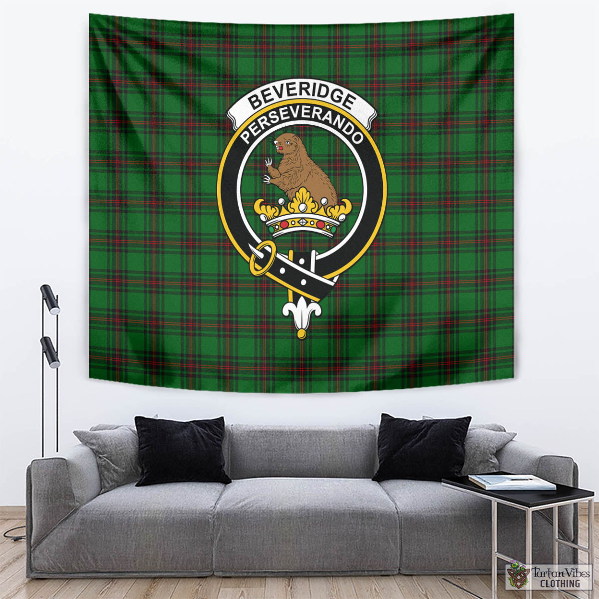 Tartan Vibes Clothing Beveridge Tartan Tapestry Wall Hanging and Home Decor for Room with Family Crest