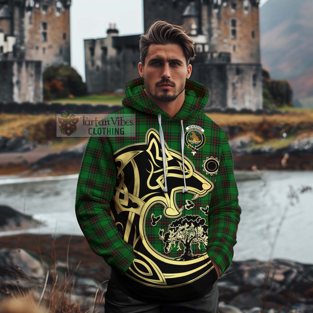 Tartan Vibes Clothing Beveridge Tartan Cotton Hoodie with Family Crest Celtic Wolf Style