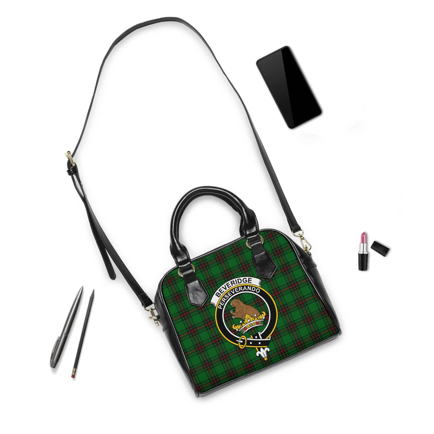 Beveridge Tartan Shoulder Handbags with Family Crest - Tartanvibesclothing