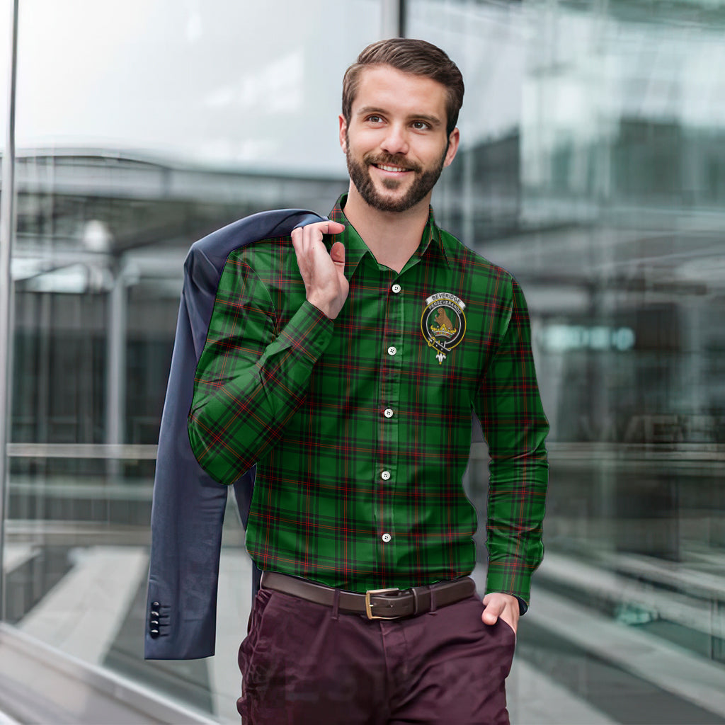 Beveridge Tartan Long Sleeve Button Up Shirt with Family Crest - Tartanvibesclothing