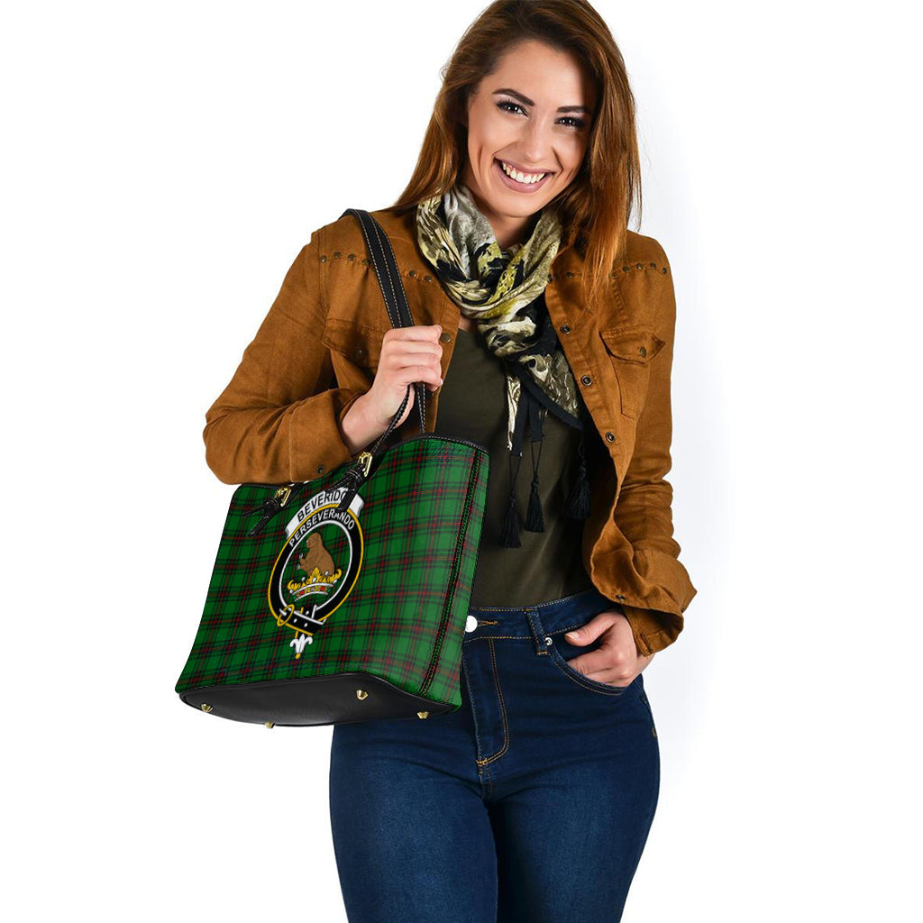 Beveridge Tartan Leather Tote Bag with Family Crest - Tartanvibesclothing