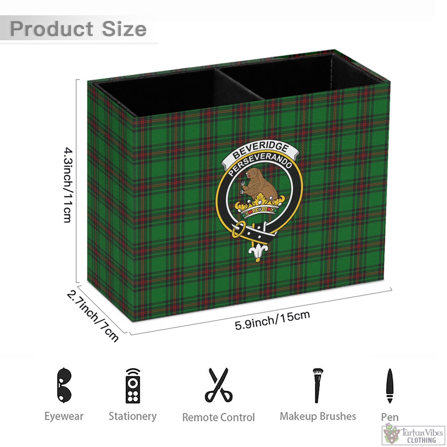 Tartan Vibes Clothing Beveridge Tartan Pen Holder with Family Crest