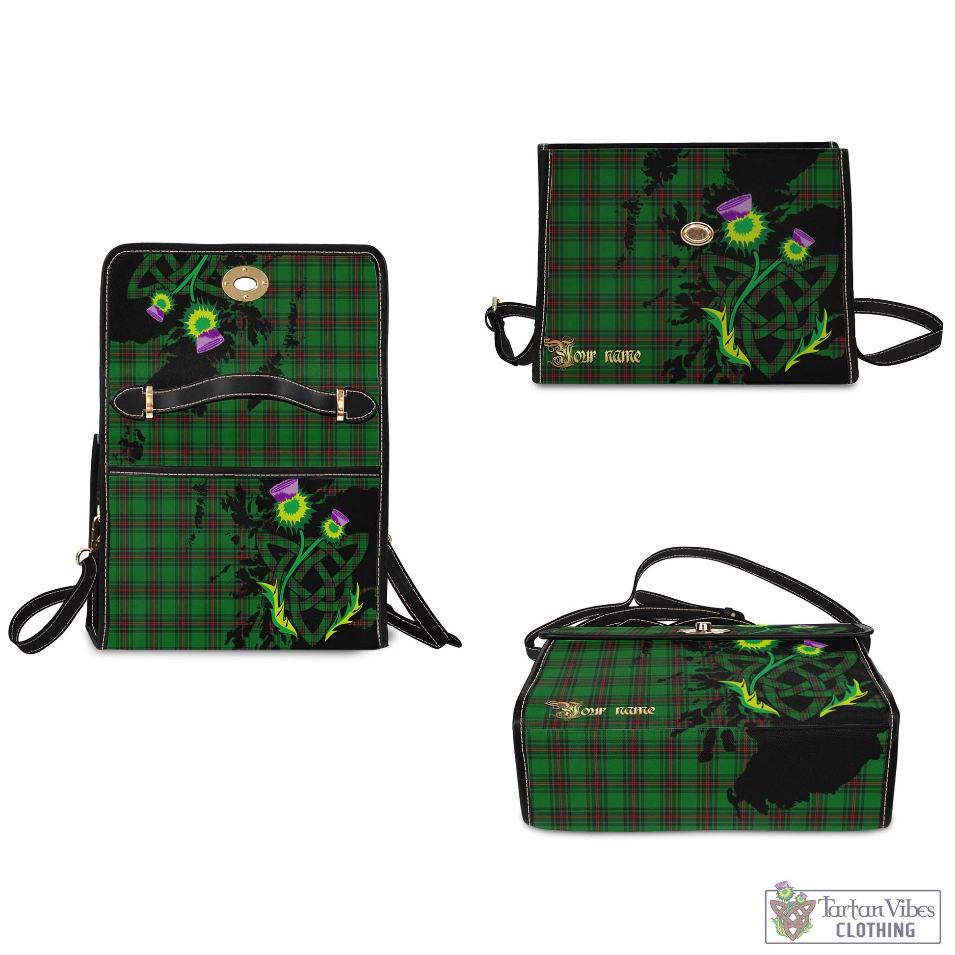 Tartan Vibes Clothing Beveridge Tartan Waterproof Canvas Bag with Scotland Map and Thistle Celtic Accents