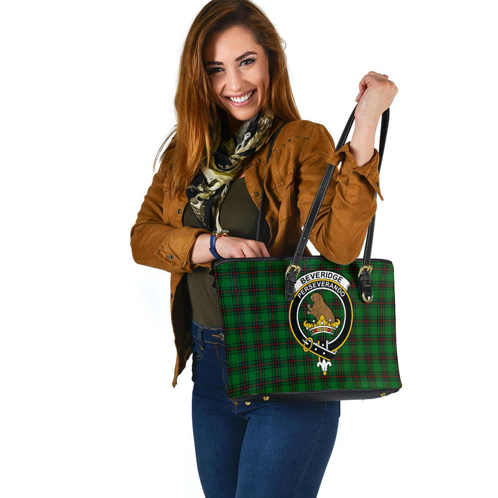 Beveridge Tartan Leather Tote Bag with Family Crest - Tartanvibesclothing