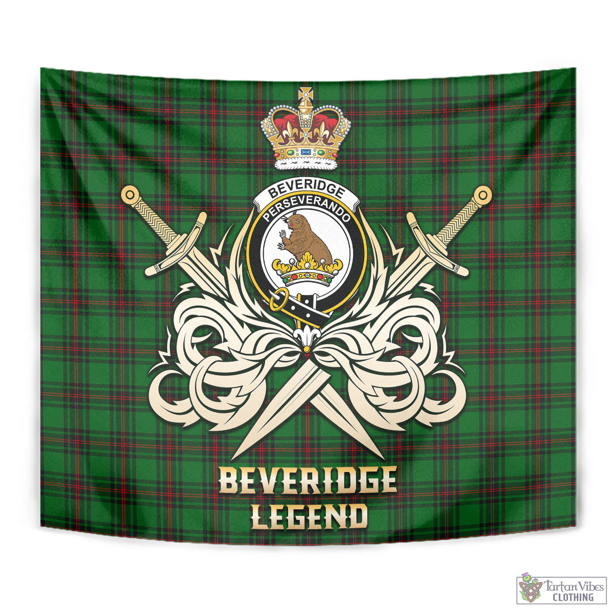 Tartan Vibes Clothing Beveridge Tartan Tapestry with Clan Crest and the Golden Sword of Courageous Legacy