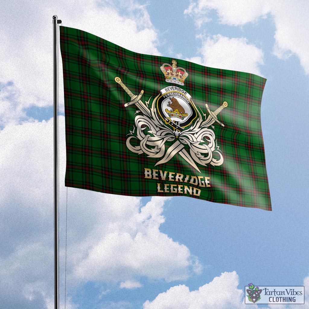 Tartan Vibes Clothing Beveridge Tartan Flag with Clan Crest and the Golden Sword of Courageous Legacy