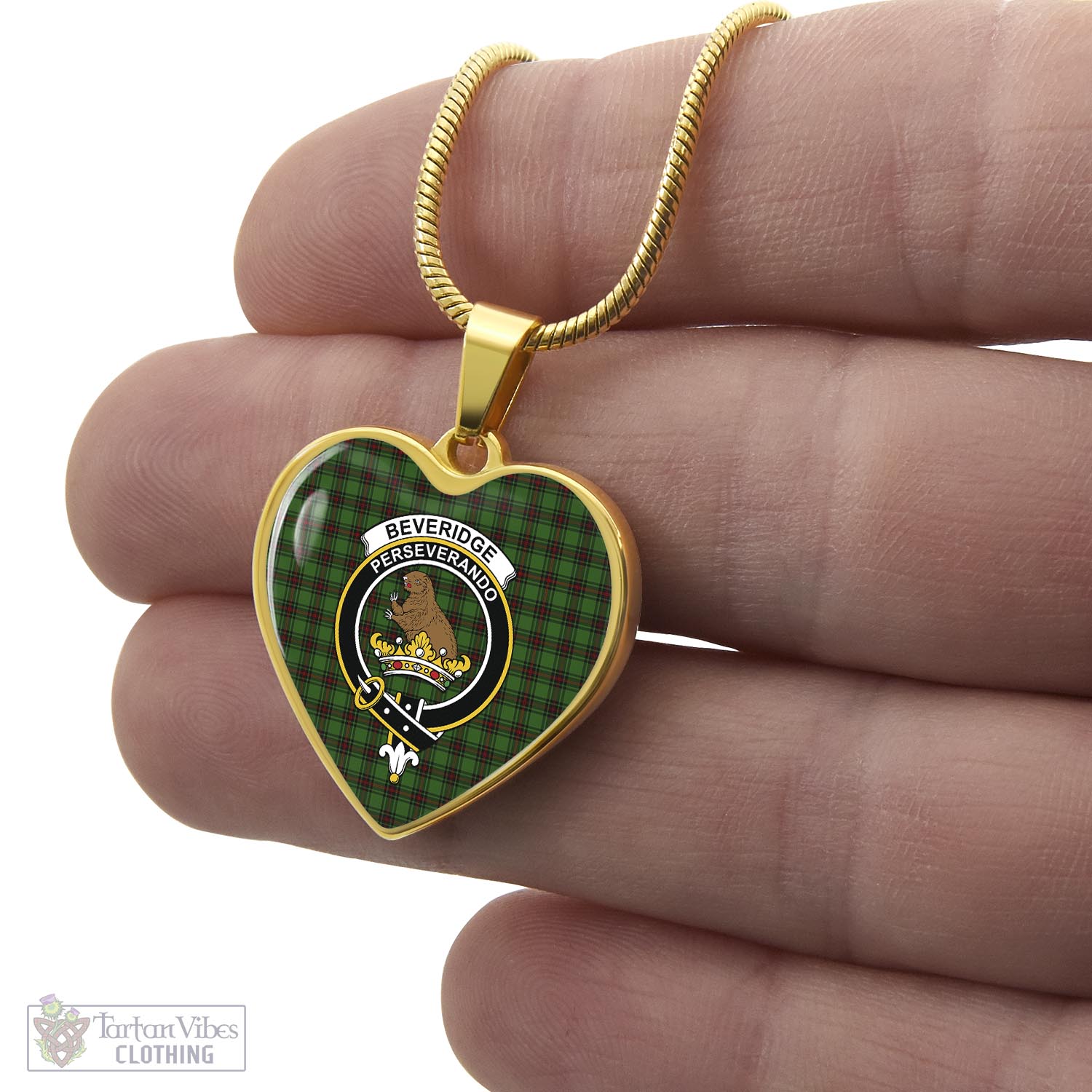 Tartan Vibes Clothing Beveridge Tartan Heart Necklace with Family Crest