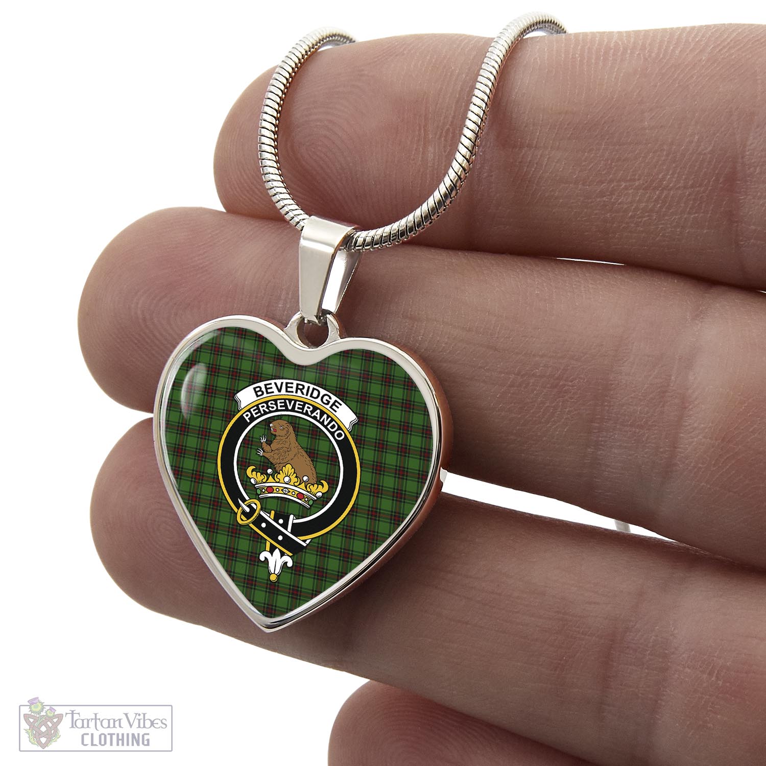 Tartan Vibes Clothing Beveridge Tartan Heart Necklace with Family Crest