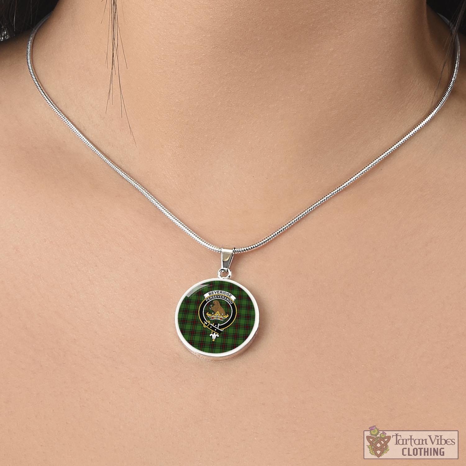 Tartan Vibes Clothing Beveridge Tartan Circle Necklace with Family Crest