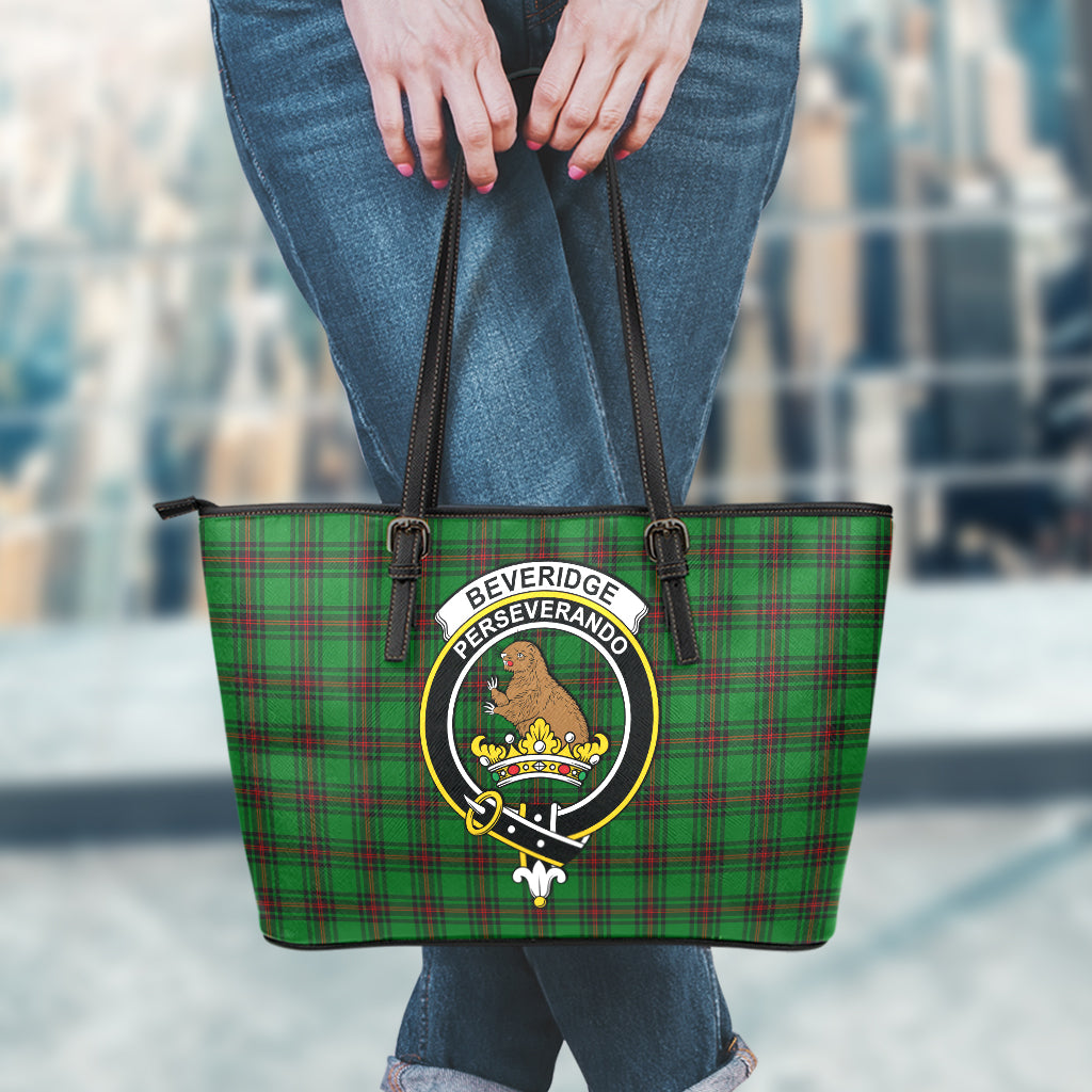 Beveridge Tartan Leather Tote Bag with Family Crest - Tartanvibesclothing