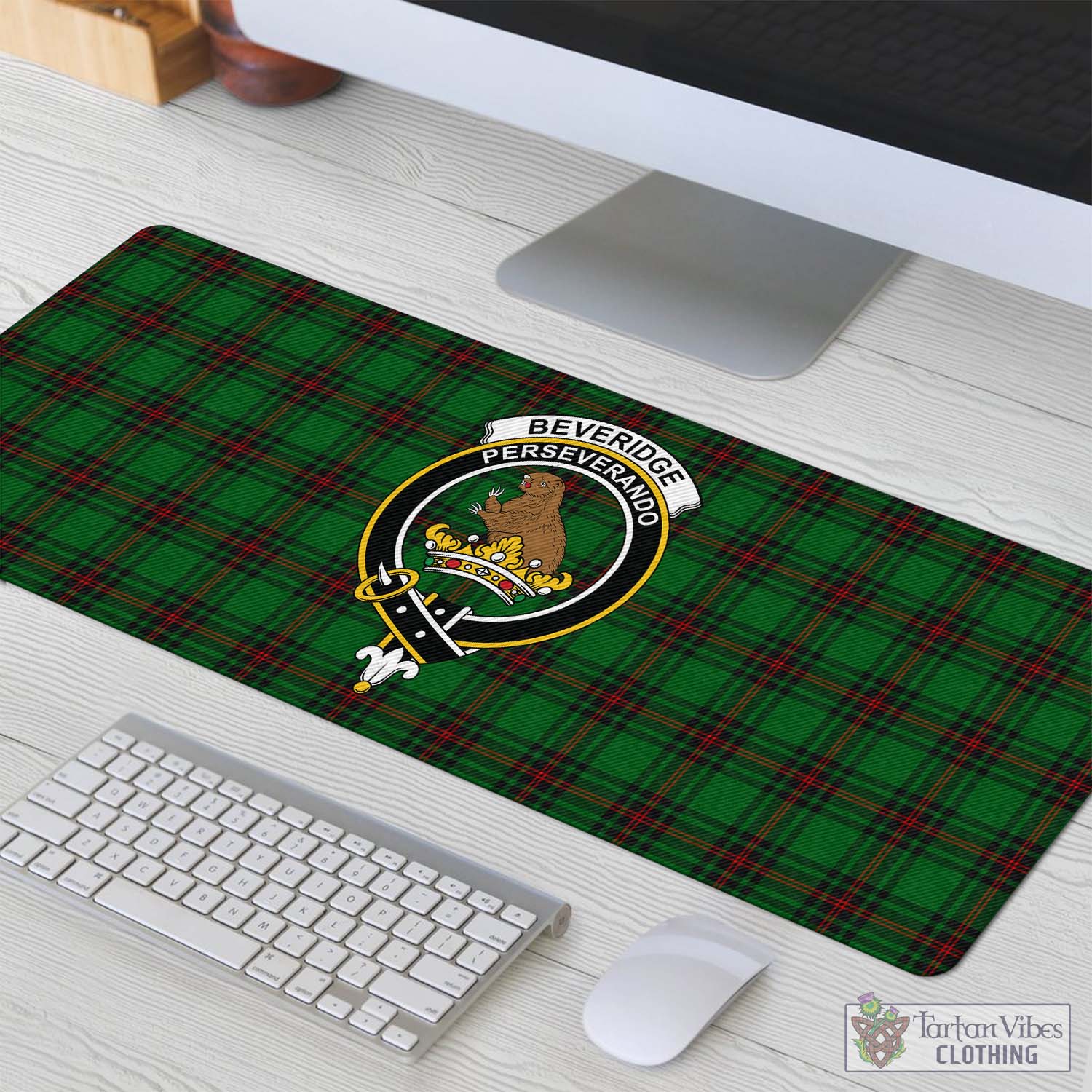 Tartan Vibes Clothing Beveridge Tartan Mouse Pad with Family Crest