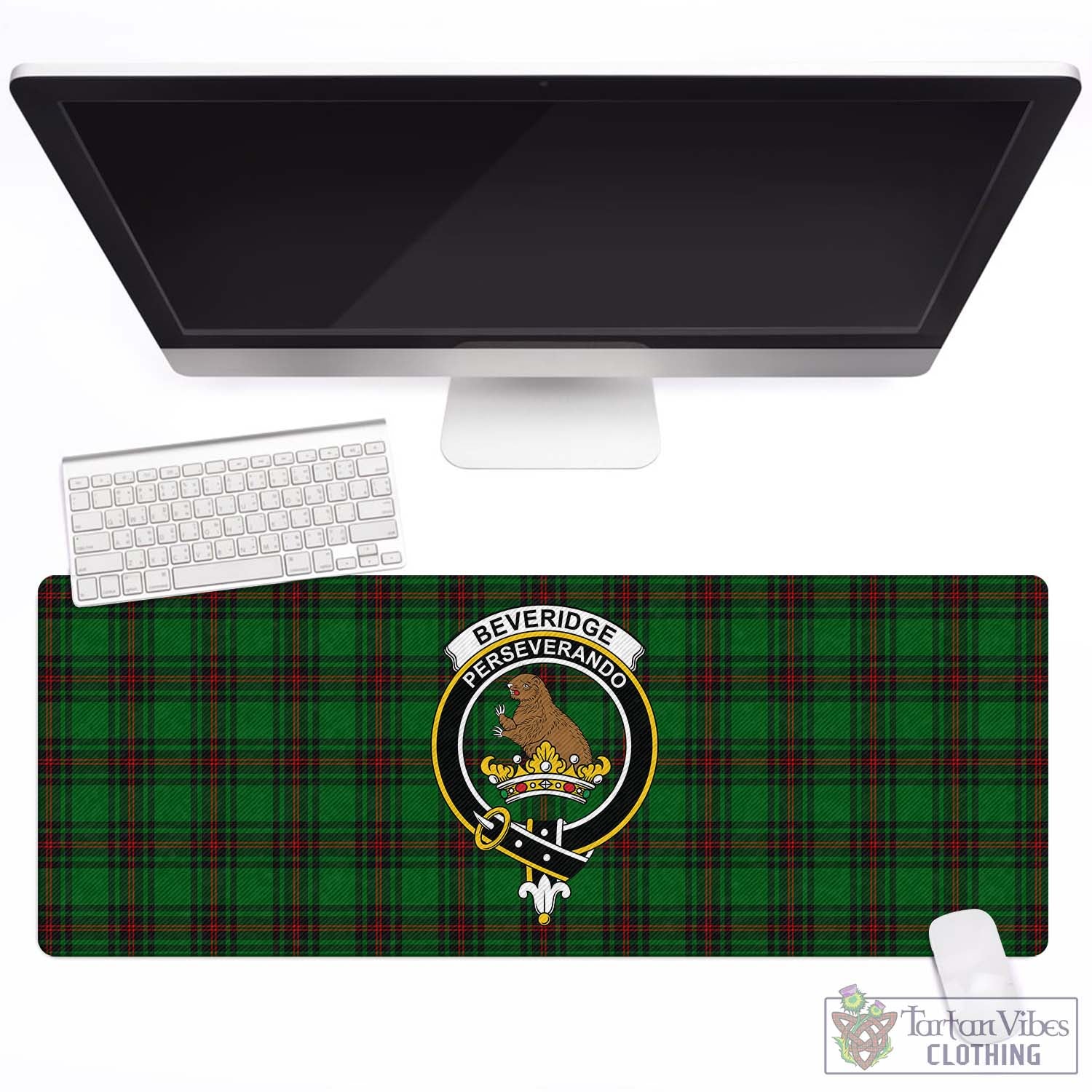 Tartan Vibes Clothing Beveridge Tartan Mouse Pad with Family Crest