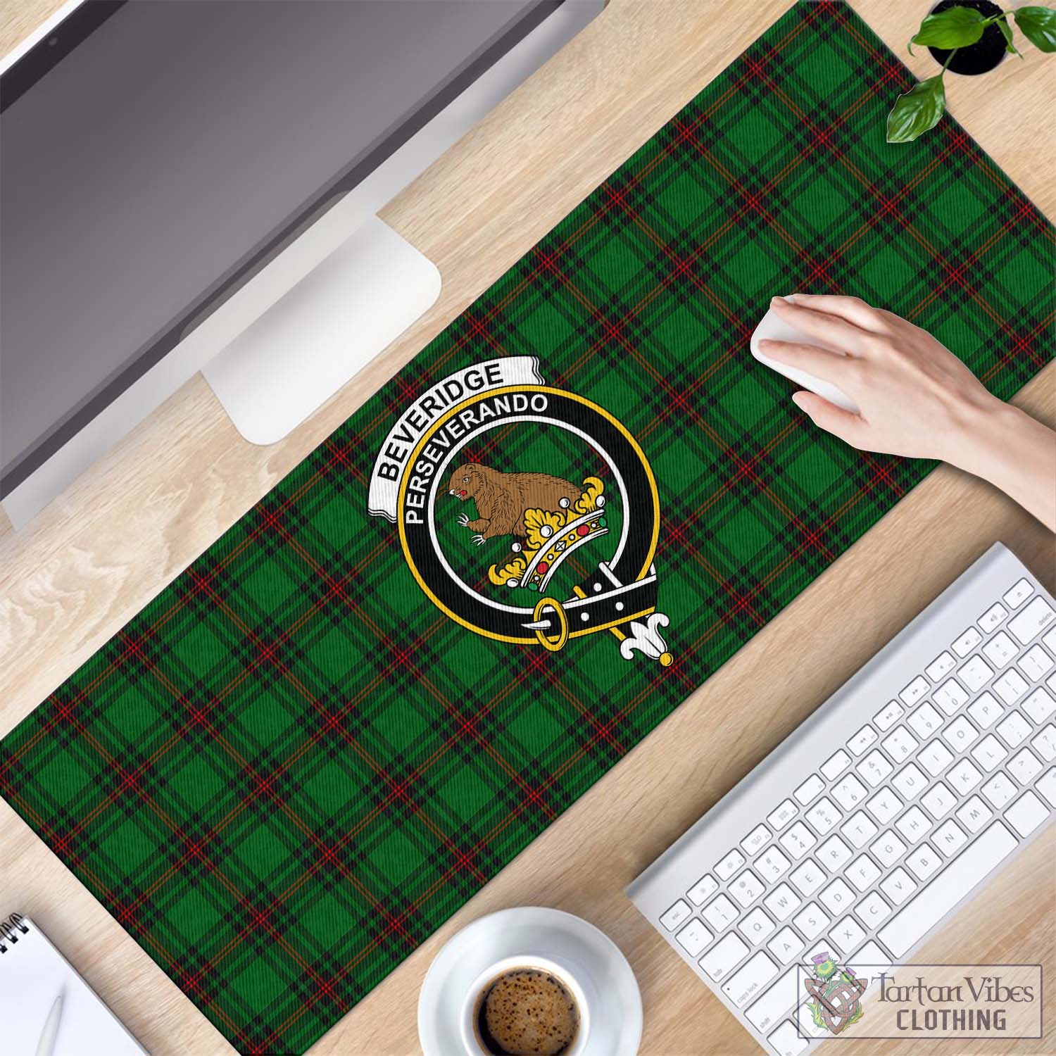 Tartan Vibes Clothing Beveridge Tartan Mouse Pad with Family Crest