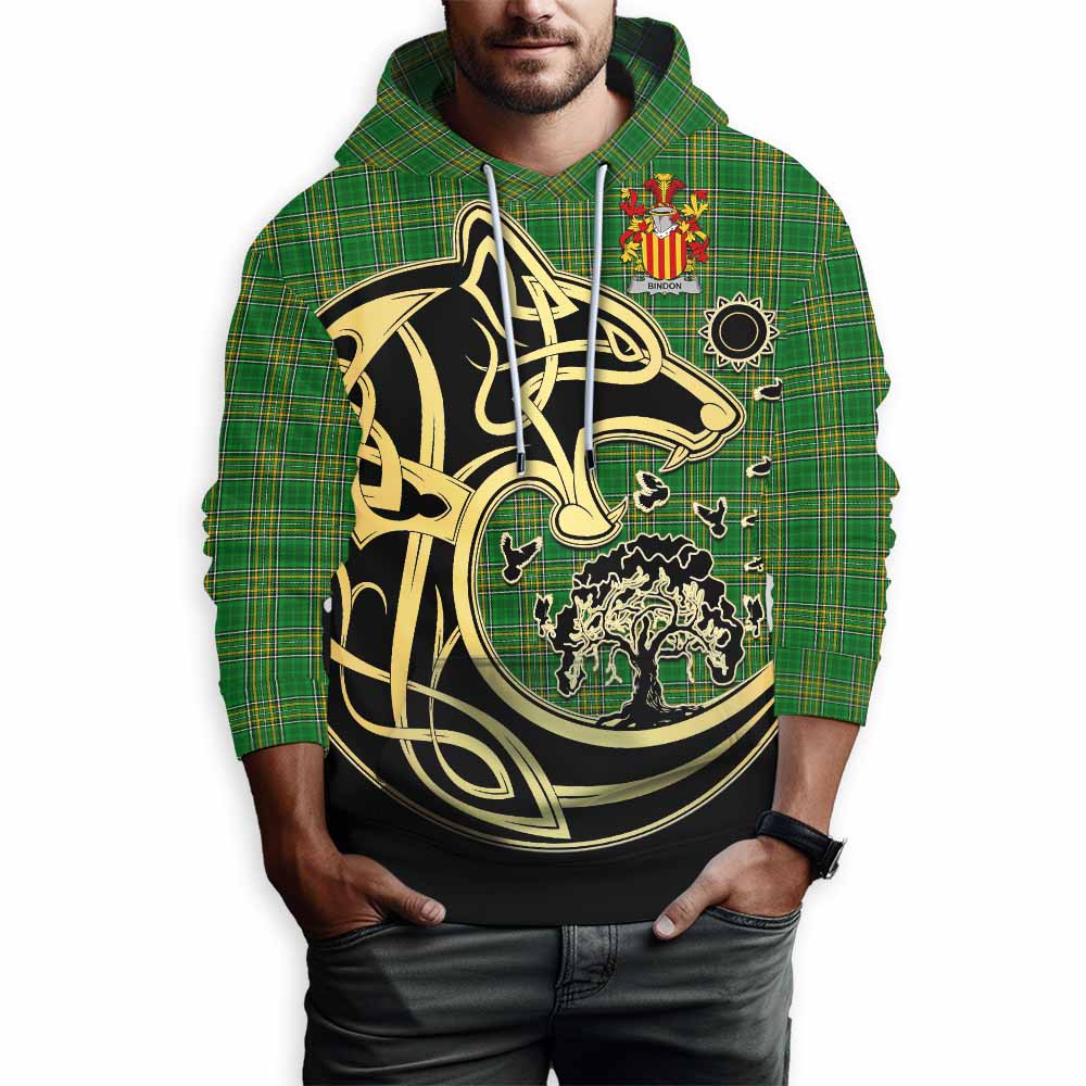 Bindon Irish Tartan Hoodie with Coat of Arms Celtic Wolf Style Pullover Hoodie - Tartan Vibes Clothing