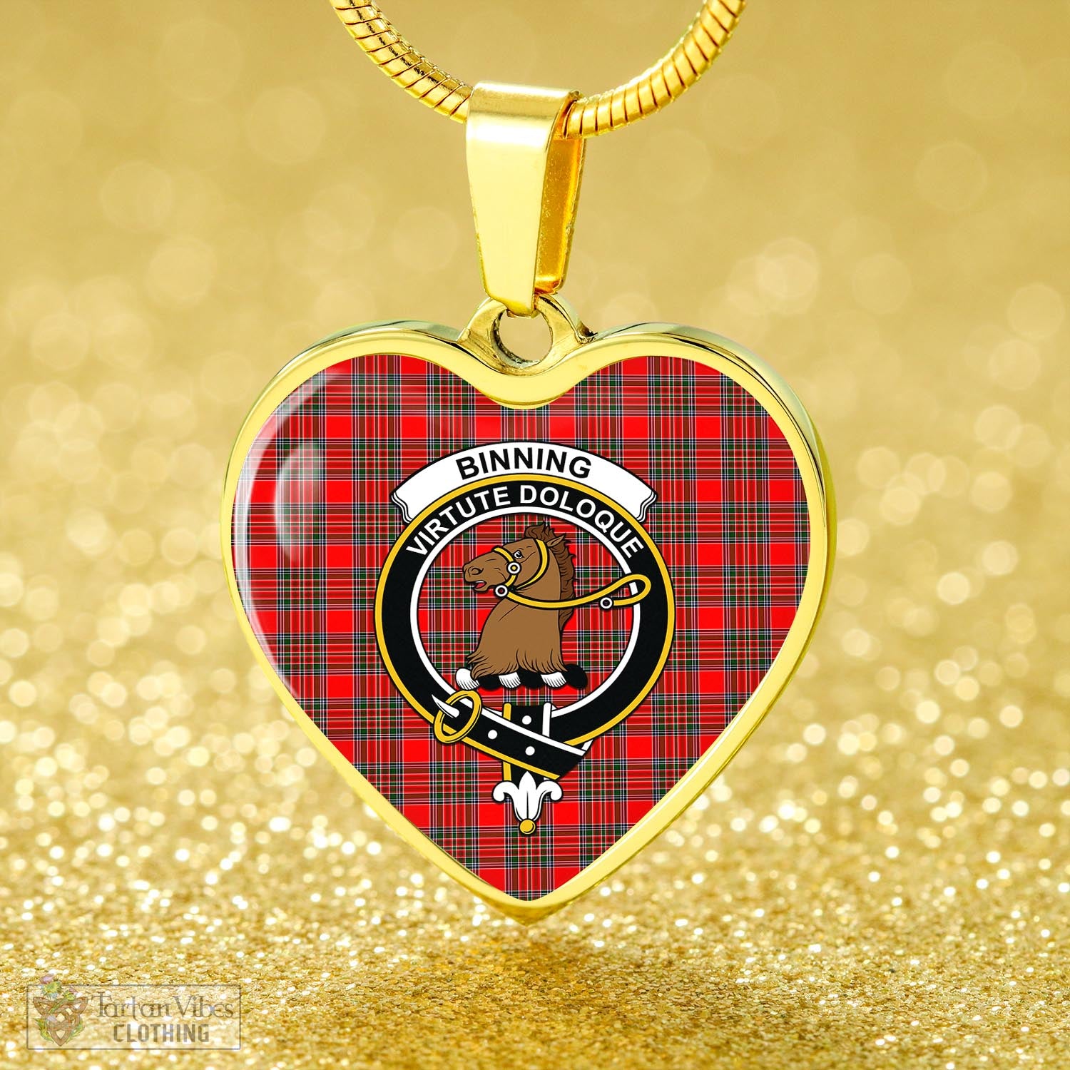 Tartan Vibes Clothing Binning Tartan Heart Necklace with Family Crest