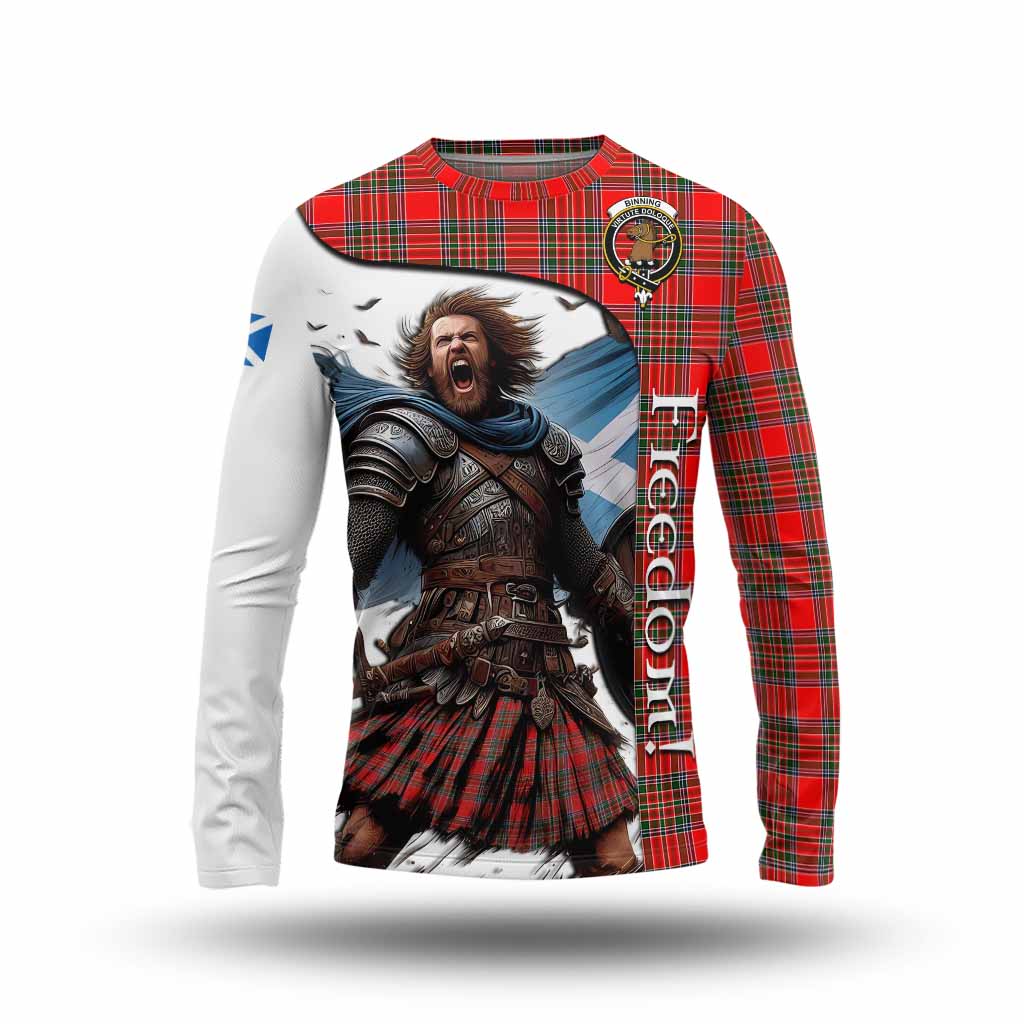 Tartan Vibes Clothing Binning Crest Tartan Long Sleeve T-Shirt Inspired by the Freedom of Scottish Warrior