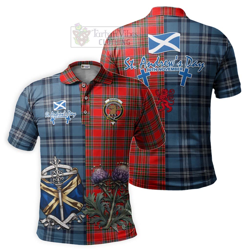 Tartan Vibes Clothing Binning Tartan Polo Shirt Happy St. Andrew's Day Half Tartan Style