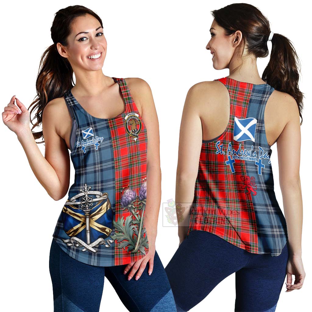 Tartan Vibes Clothing Binning Tartan Women's Racerback Tanks Happy St. Andrew's Day Half Tartan Style