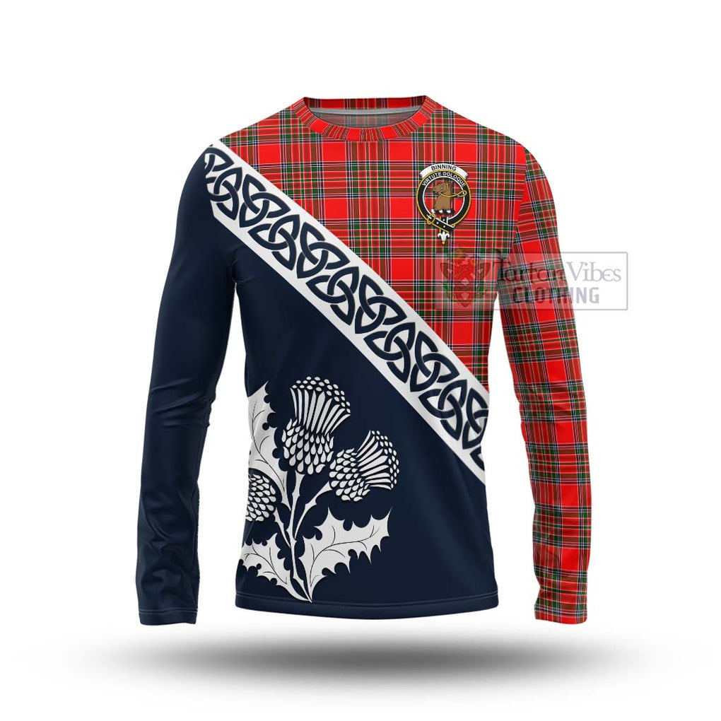 Tartan Vibes Clothing Binning Tartan Long Sleeve T-Shirt Featuring Thistle and Scotland Map