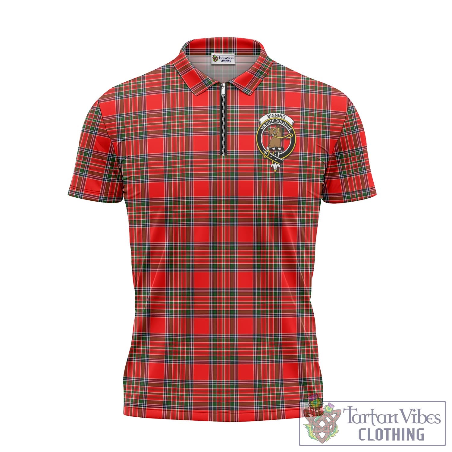 Tartan Vibes Clothing Binning Tartan Zipper Polo Shirt with Family Crest