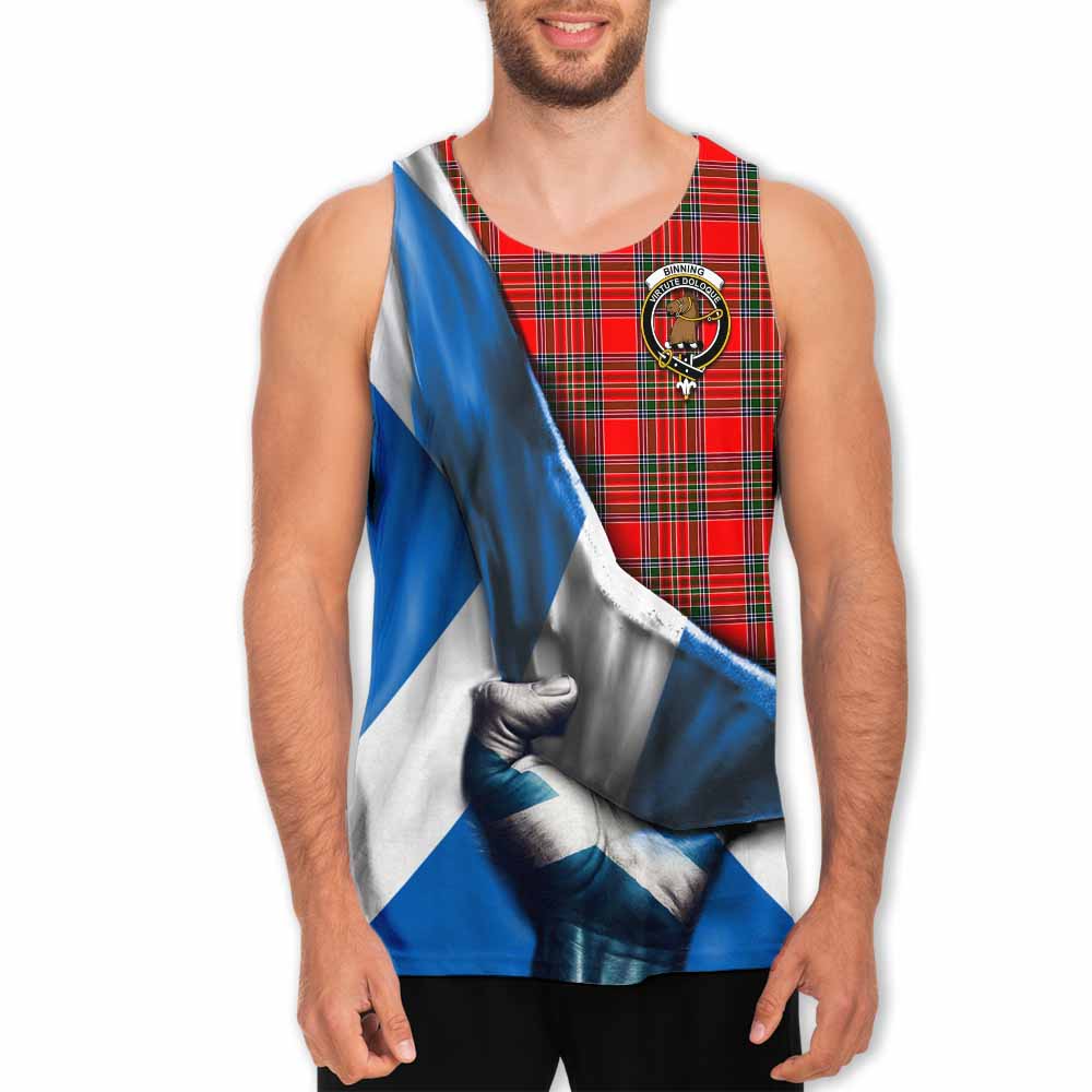 Tartan Vibes Clothing Binning Tartan Men's Tank Top with Family Crest Scotland Patriotic Style