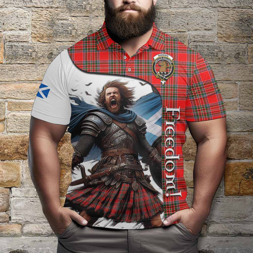 Tartan Vibes Clothing Binning Crest Tartan Polo Shirt Inspired by the Freedom of Scottish Warrior