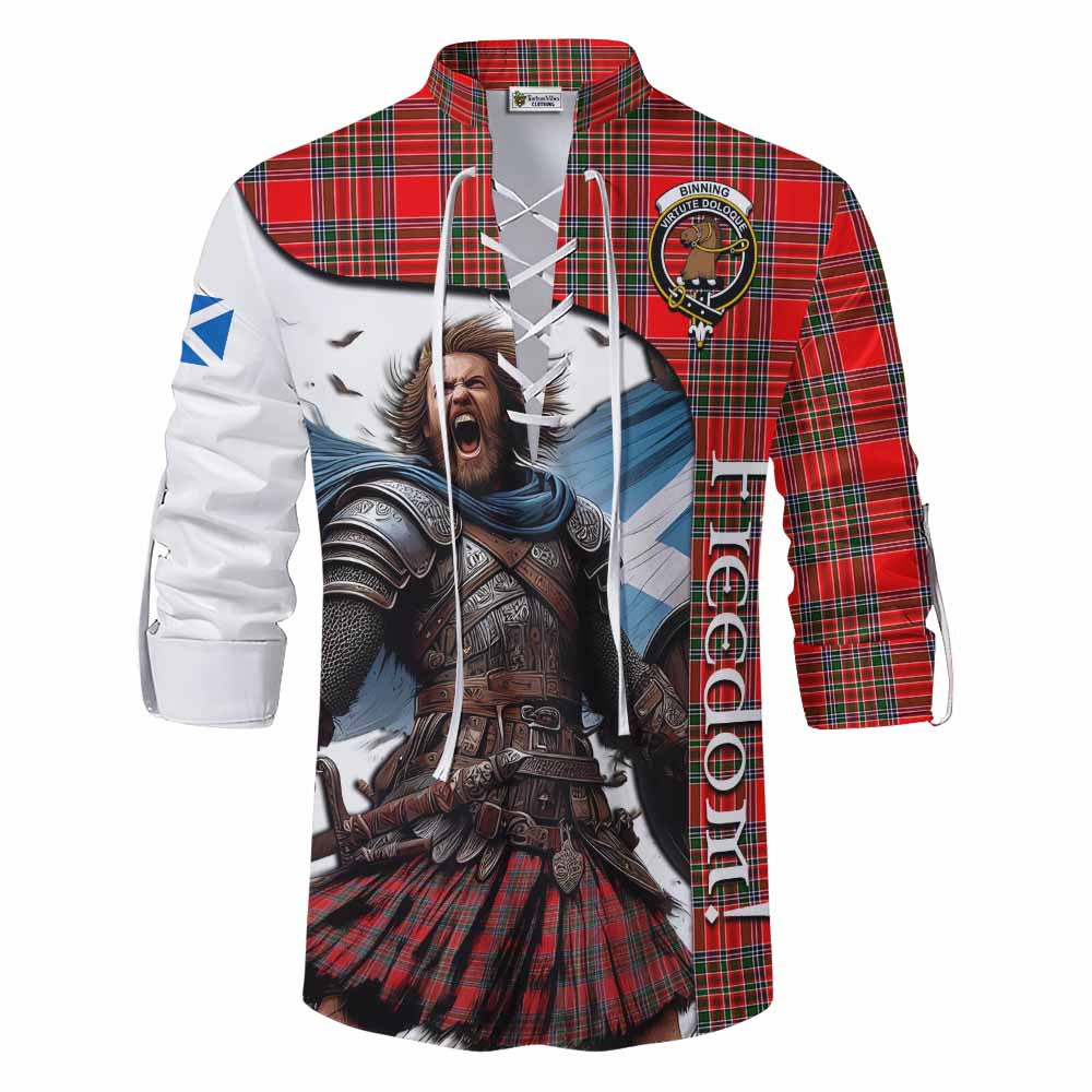 Tartan Vibes Clothing Binning Crest Tartan Ghillie Kilt Shirt Inspired by the Freedom of Scottish Warrior