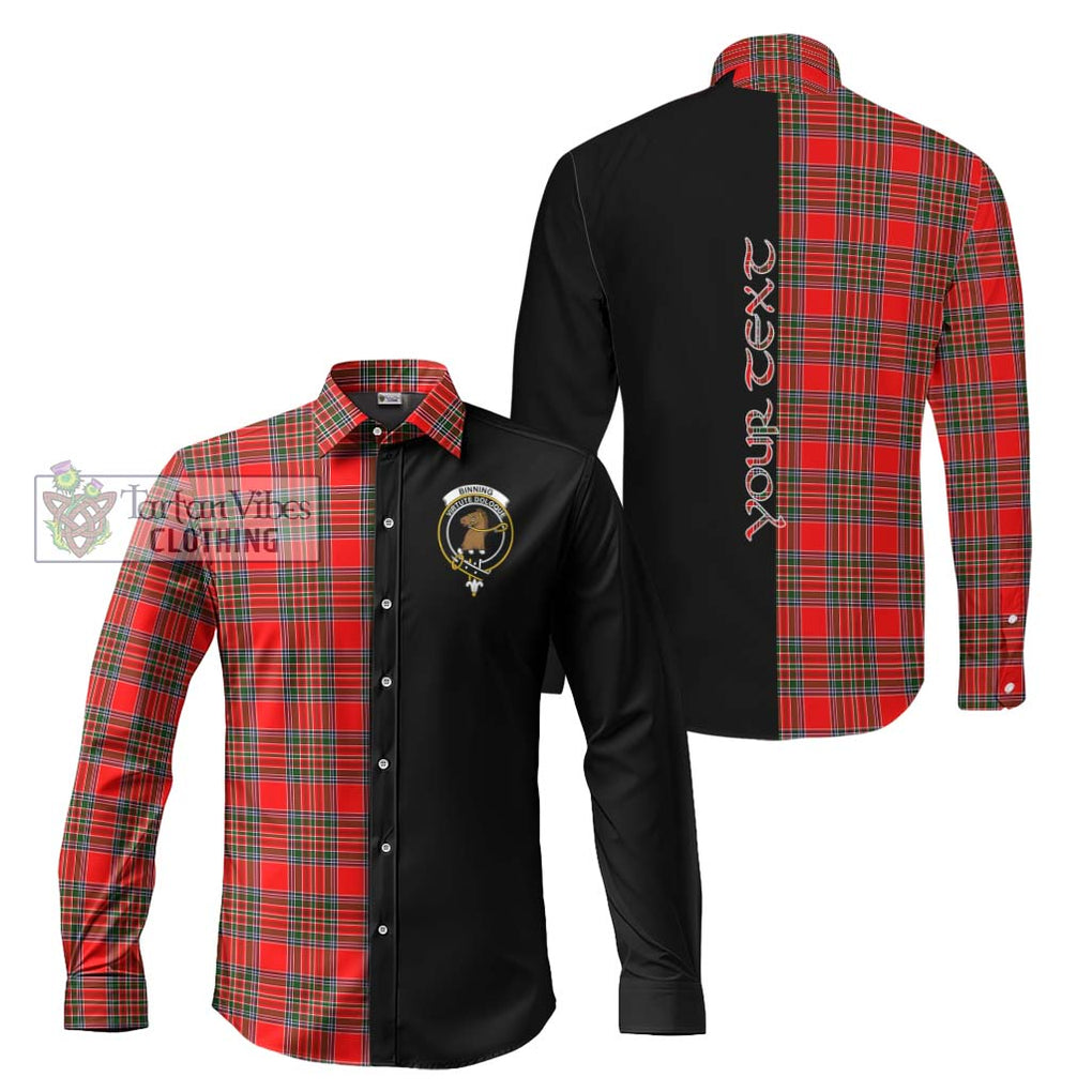 Binning Tartan Long Sleeve Button Shirt with Family Crest and Half Of Me Style Men's Shirt S - Tartanvibesclothing Shop