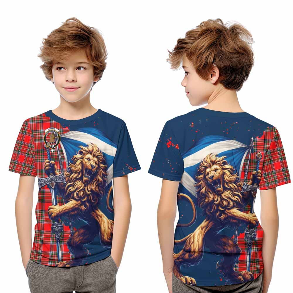 Tartan Vibes Clothing Binning Tartan Family Crest Kid T-Shirt with Scottish Majestic Lion