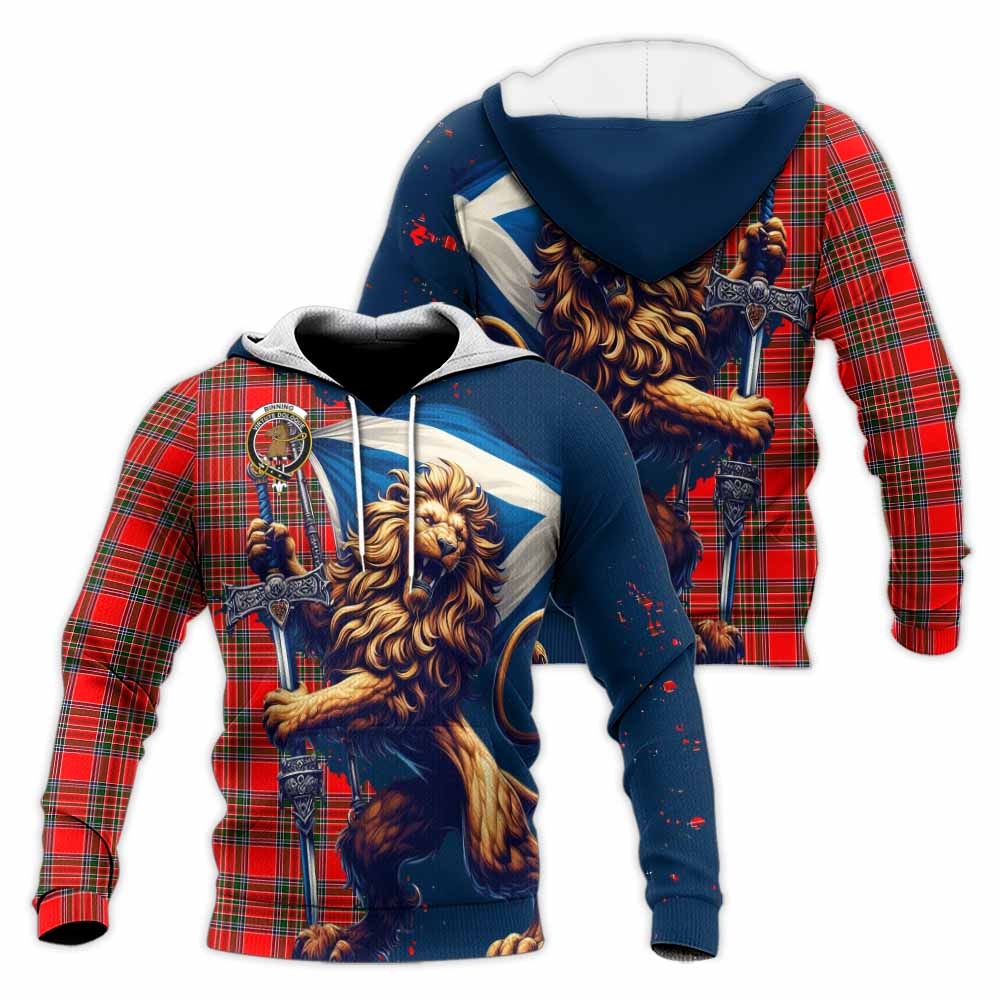 Tartan Vibes Clothing Binning Tartan Family Crest Knitted Hoodie with Scottish Majestic Lion