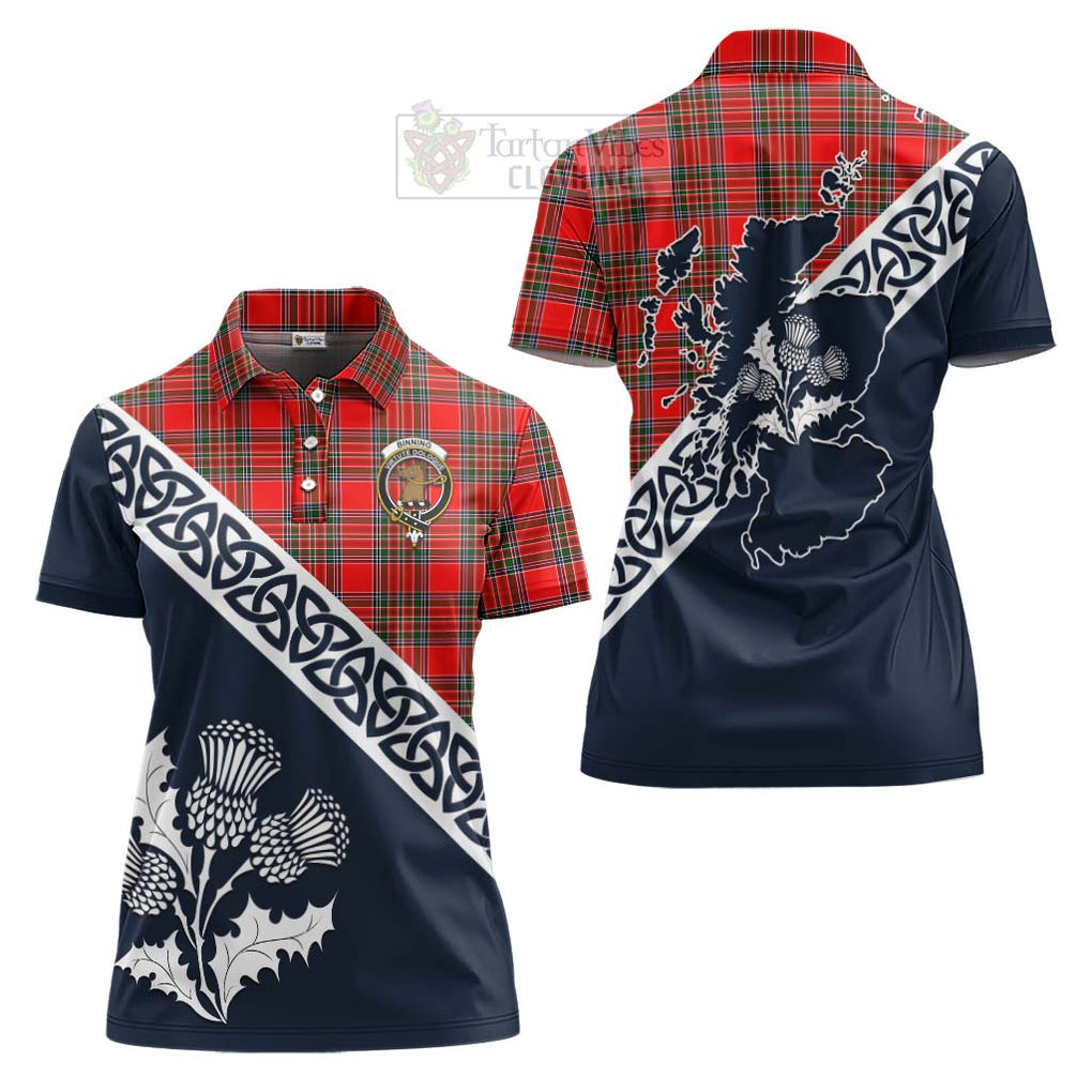 Tartan Vibes Clothing Binning Tartan Women's Polo Shirt Featuring Thistle and Scotland Map