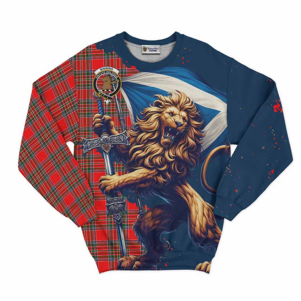 Tartan Vibes Clothing Binning Tartan Family Crest Sweatshirt with Scottish Majestic Lion