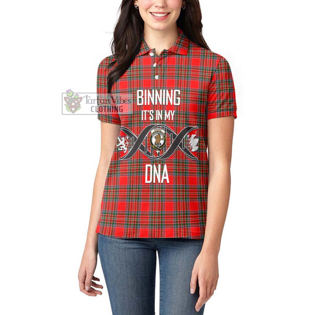 Binning Tartan Women's Polo Shirt with Family Crest DNA In Me Style Women - Tartanvibesclothing Shop